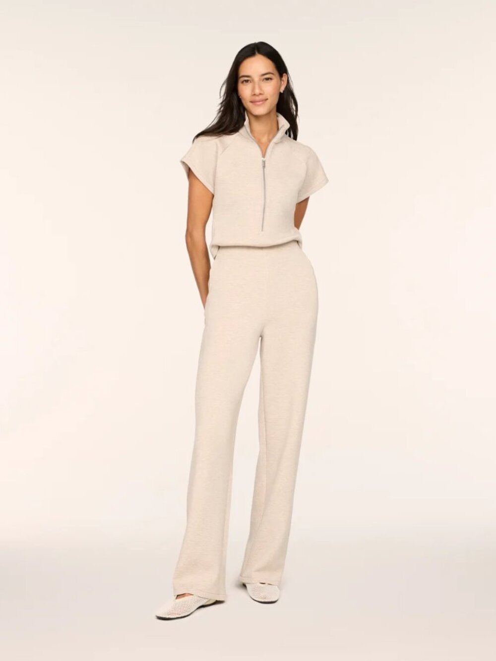 SPANX AirEssentials® Pintuck Half Zip Jumpsuit Bone Heather